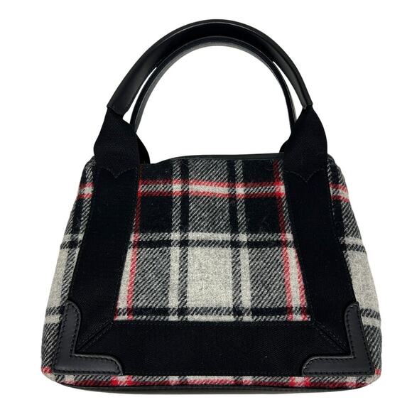 Balenciaga Red Gray Wool Plaid Cabas Convertible Small Tote - Picture 2 of 9